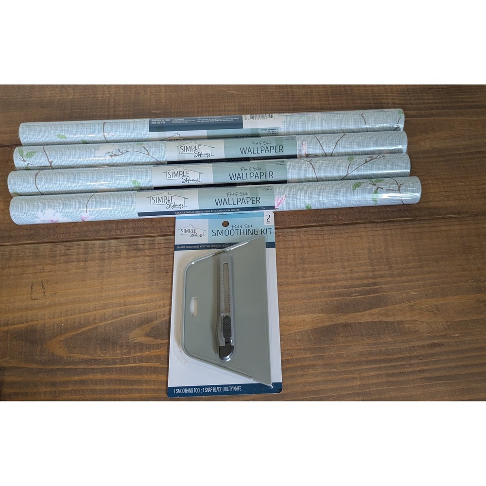 Simple Stylings 4 Rolls Peel and Stick‎ Wallpaper Floral Blue 15.5 sqft each Kit